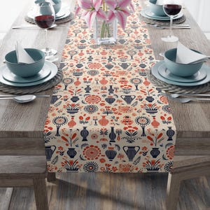 Linen Chinoiserie Table Runner | Classic Blue ToileVintage Home Décor | House warming Gift Decoration