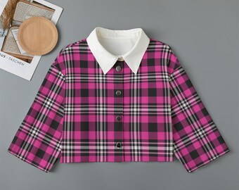 Pink Gingham Plaid Cropped Jacket- Vintage Retro Mid Century Short Jacket- 1970s 1960s Ladies MCM Suit Jacket