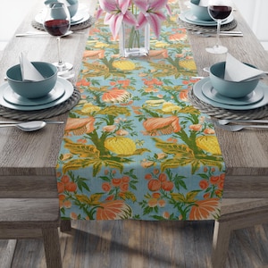 Linen Chinoiserie Table Runner | Classic Blue  Periwinkle Toile Vintage Home Décor | House warming Gift Decoration