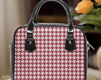 Bolso de mano retro con diseño de pata de gallo en rojo - Bolso de mano con asa superior estilo años 50 de piel vegana - MCM Purse