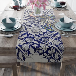 Linen Chinoiserie Table Runner | Classic Blue  Periwinkle Toile Vintage Home Décor | House warming Gift Decoration
