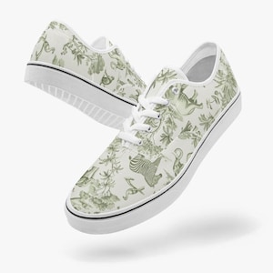 Green Toile De Jouy Sneakers, Toile Safari Women’s slip-on tie tennis shoes