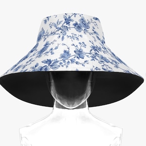 Toile De Jouy Hat, Wide Brim Bucket Hat,
