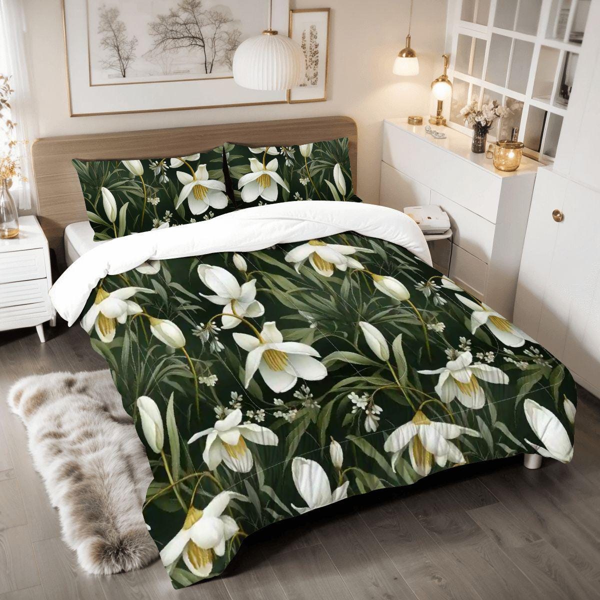 Chinoiserie Snowdrop Flower Bedding~ Yellow Colorful Floral Comforter ...