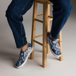 Blue Toule De Jouy Shoes, Men’s slip-on French Chinoiserie Canvas Shoes, 1960s Design
