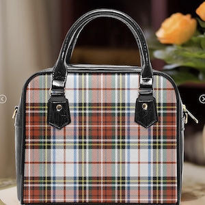 Bolso de mano de tartán rojo - Bolso de mano con asa superior estilo años 50 de piel vegana retro - Monedero MCM