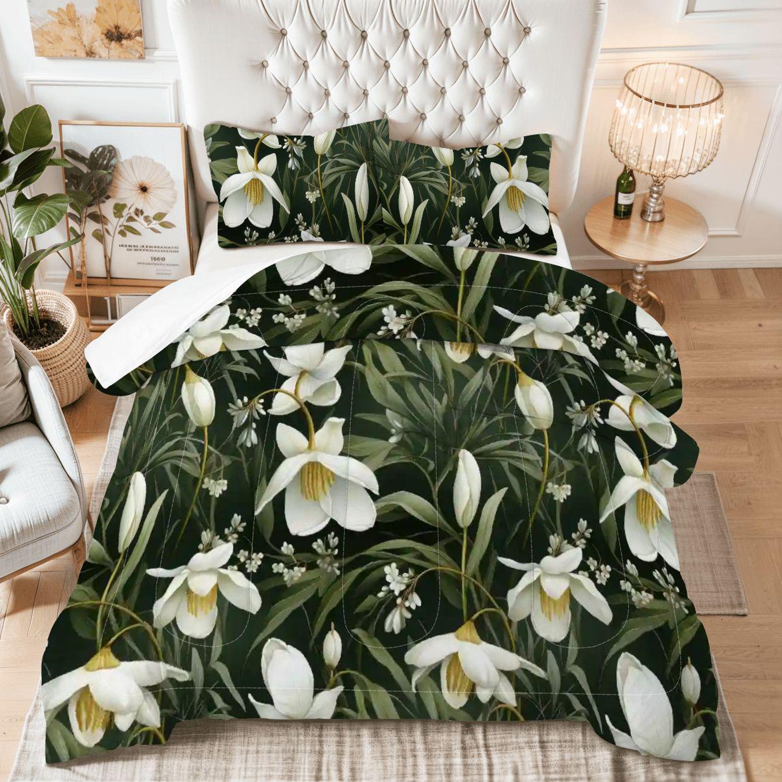 Chinoiserie Snowdrop Flower Bedding~ Yellow Colorful Floral Comforter ...