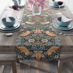 Linen Chinoiserie Table Runner | Classic Blue Toile Vintage Home Décor | House warming Gift Decoration