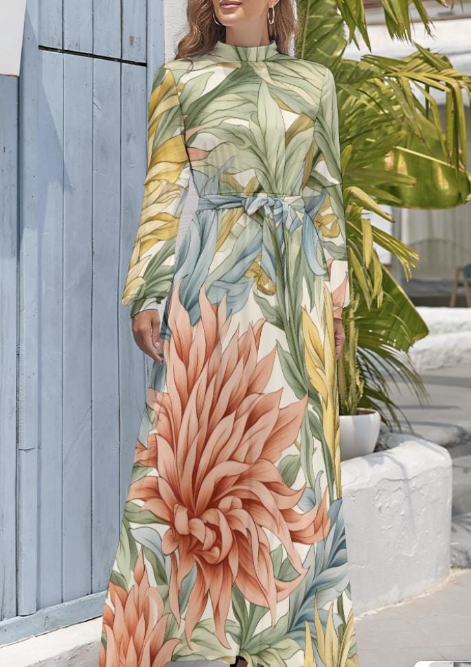 green honolulu flowers long sleeve maxi dress Tropical Reverie Tiered Floral Maxi Dress – VICI