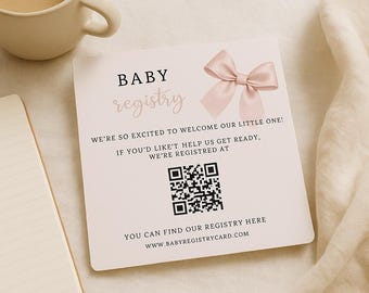 Registry modern baby card pink bow template