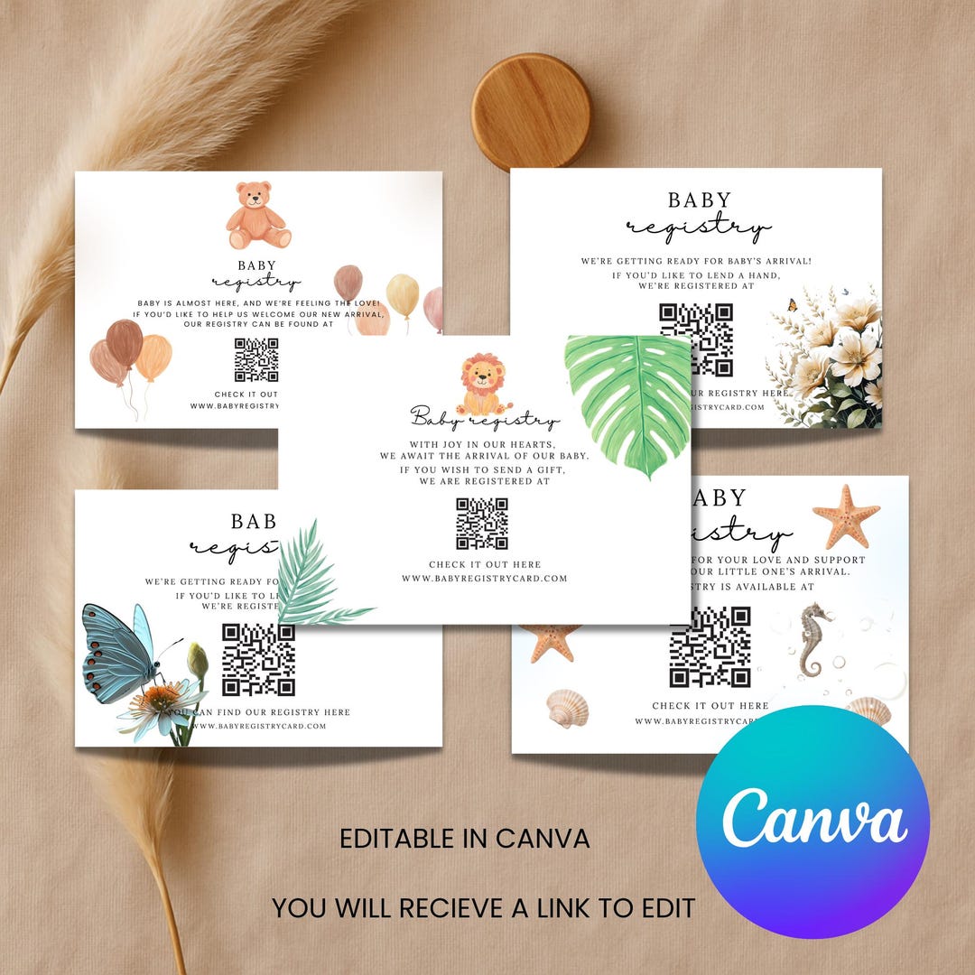 Baby Shower Registry Bundle QR Code Card, Baby Shower Invite Insert ...