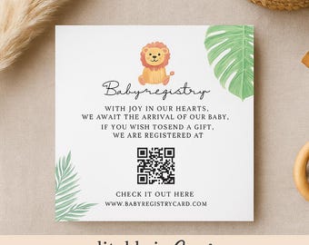 Editable Baby Shower Registry Card | Canva Template | QR Code Gift Registry Insert | Jungle Baby Shower Invite Enclosure | Minimalist baby