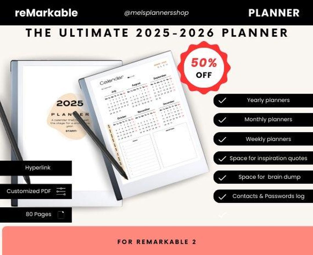 Remarkable Digital Planner 2025 2026 Daily Planner Remarkable 2