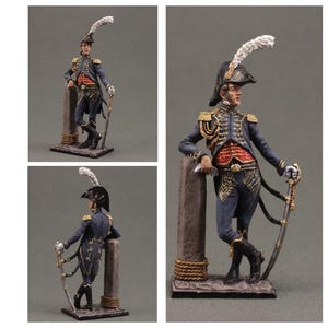 Painted tin soldier figurine Size 54 mm, scale 1/32 Military-historical miniature. Napoleonic wars, Officer of the battalion of sailors