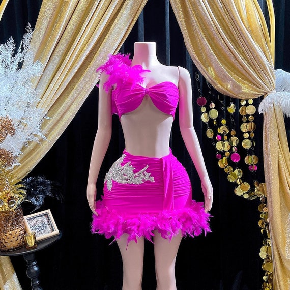 Magenta Diamond Rhinestone Appliqu Feather Dress, Handmade Custom Bodice  Glitter Birthday Party Dress, Evening Gown Crystal Embellished - Etsy Israel