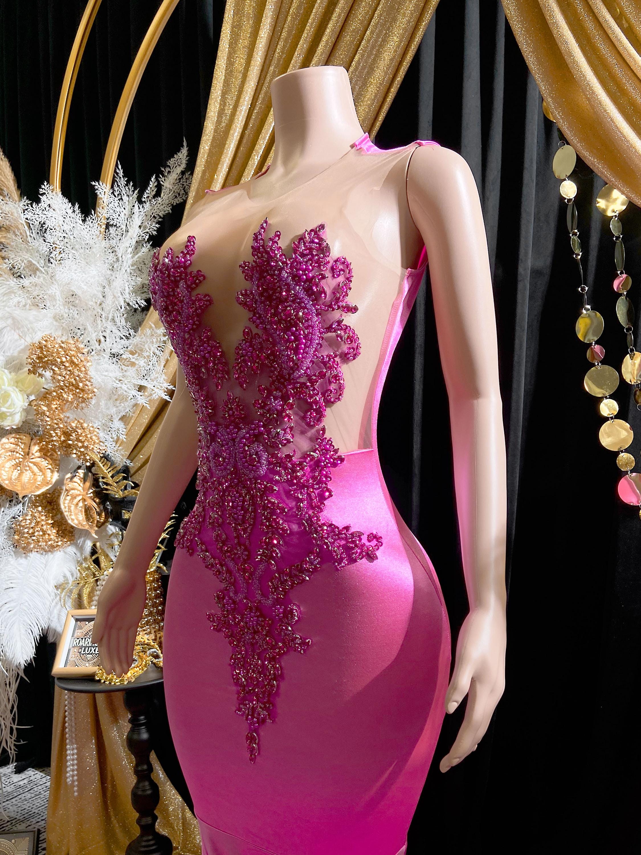 Hot Pink Magenta Rhinestone Birthday Dress - Hand Crafted Haute Couture  Crystal Embellished Bodice - Perfect for Proms and Special Occasions - Etsy