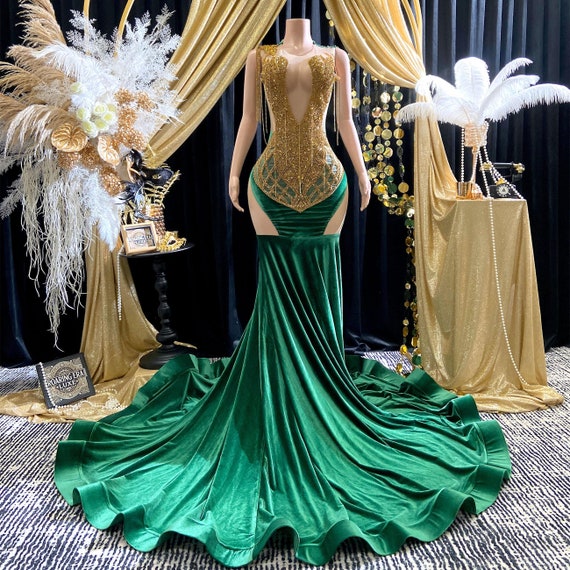 birthday diamond dress Green Diamond Rhinestone Birthday Dress - Handmade Luxe Gown Haute Couture  Appliqué With Crystal Embellished Bodice Special Occasions Gift