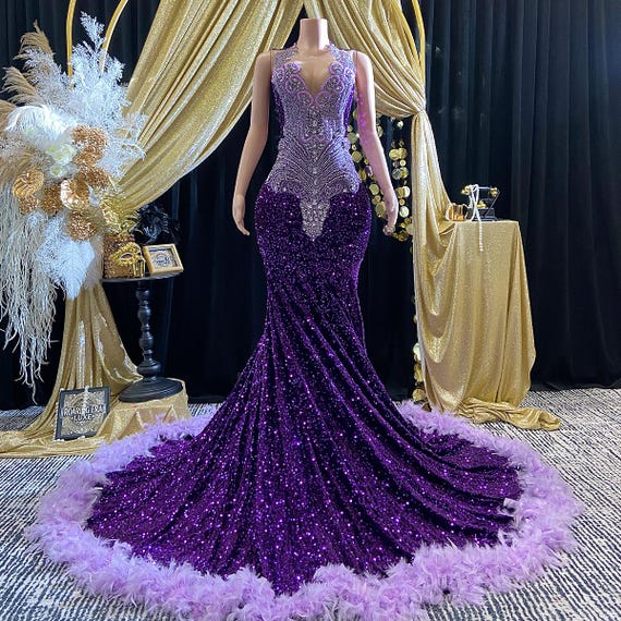 Luxury Purple Rhinestone Applique Evening Long Dress Handmade Couture Gown  Crystals Birthday Prom Full Dress in Mesh Fabric Formal Gown Gift - Etsy