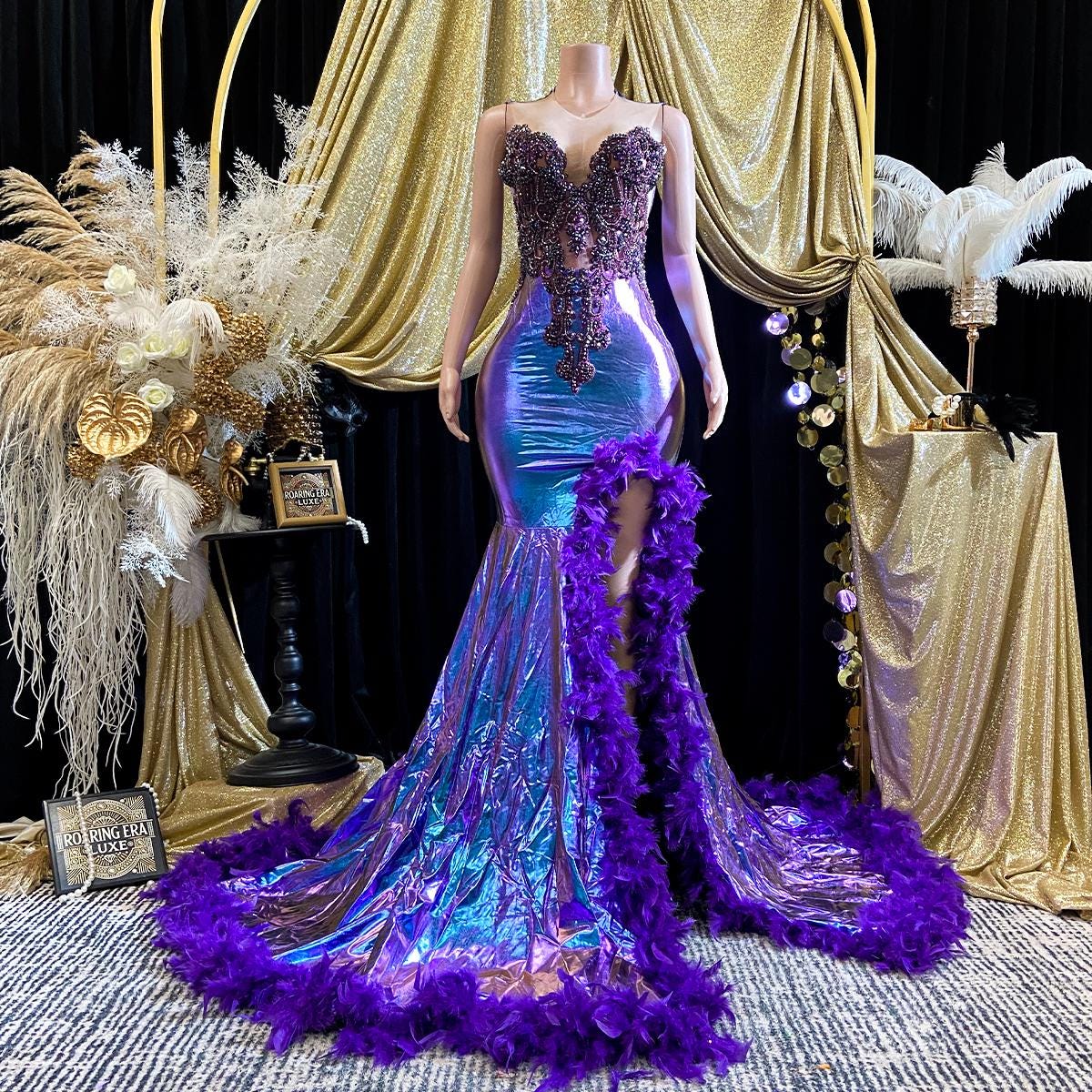 knee length dresses for ladies Rhinestones Pink Chapel Feather Train Sleeveless Mermaid Prom Dress