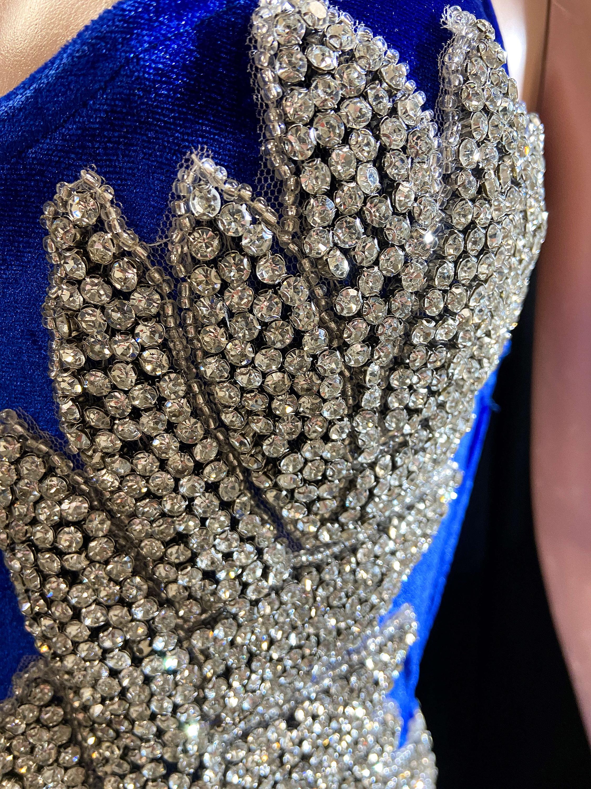 Diamond Royal Blue Rhinestone Gown Applique Evening Dress Couture Crystals  Birthday Party Prom Full Length Dress Mesh Fabric Formal Gown - Etsy, image size:2250x3000