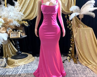 Handmade Pink Mermaid Prom Dress: Rhinestone Applique, Matching Couple Set  - Etsy