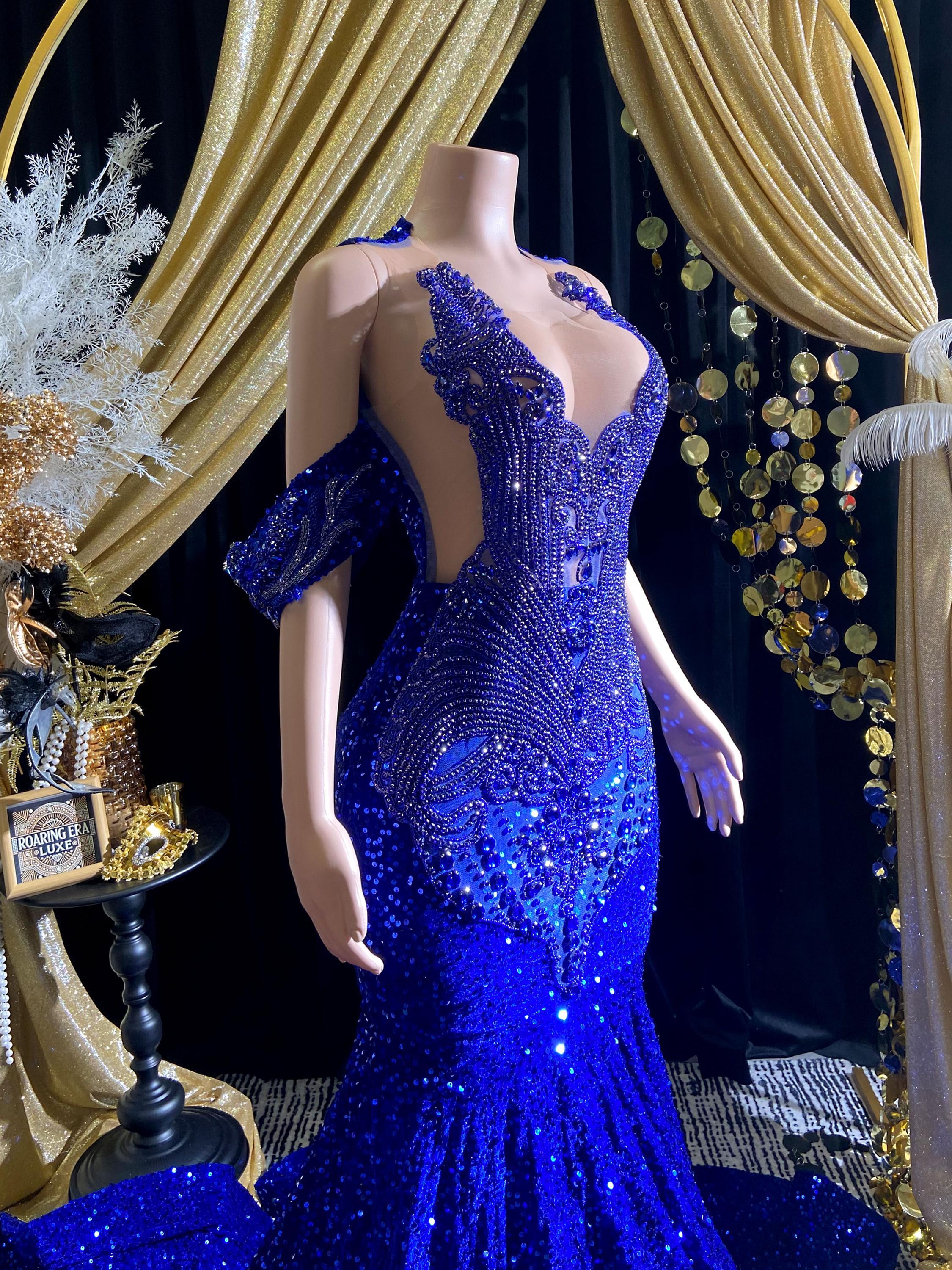 light blue t shirt dress Strappy-Back Long Blue Sequin Prom Dress PromGirl