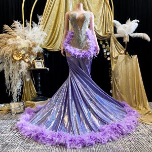 green emerald velvet dress Zapaka Women Dark Purple Mermaid V Neck Sequins Long Prom Dress, Dark Purple / US2 main image 0