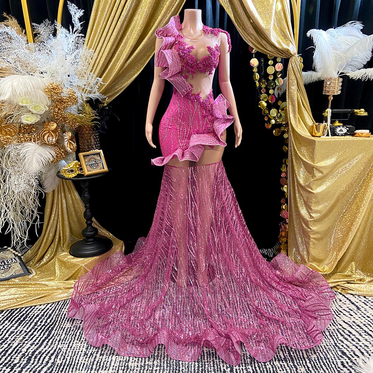 pink rhinestone birthday dress Simple Prom Dress Hot Pink Satin Party Dress with Rhinestone Buckle Evening Dress ARD3066