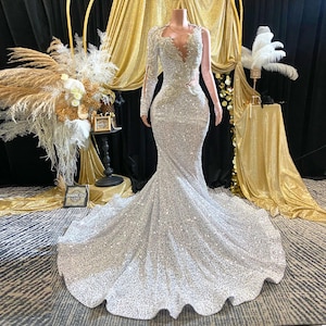 Sexy White and Gold Wedding Dress