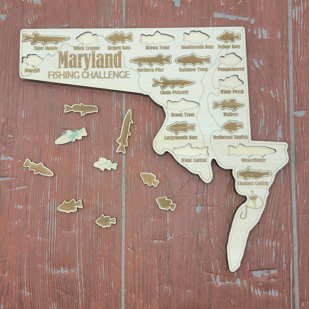 Maryland Fishing Map Fishing Gifts for Fisherman Game Fish Tracking Map ...