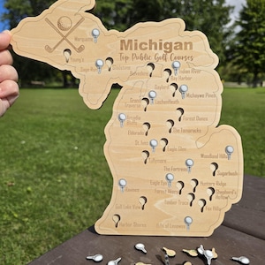 Michigan Golf Courses Map-top public golf courses with golf ball cutouts to track where you've been