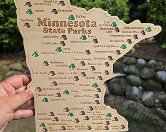 Minnesota State Parks- Tent camping tracker map with cutouts to mark where you've traveled