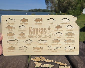 Kansas Fishing Map| Fishing Log Gift for Fisherman| Game fish of KS with fish cutouts to track your catch| Sport Fish| Anglers Decor