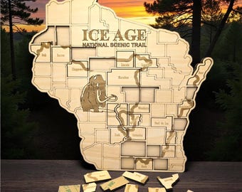 Wisconsin Ice Age National Scenic Trail Tracking Map- Use the county cutouts to track your hiking progress!