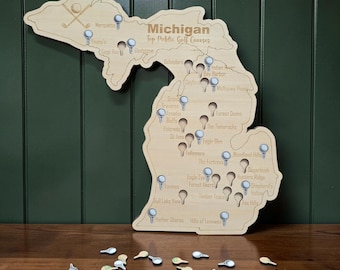 Michigan Golf Courses Map-top public golf courses with golf ball cutouts to track where you've been