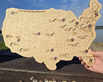 Football Stadium Travel Map- NFL fields with football cutouts to mark the ones you've visited