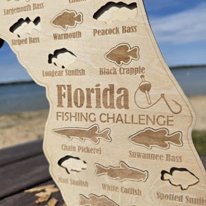 Florida Fishing Map| Fishing Log Gift for Fisherman| Game fish of FL with fish cutouts to track your catch| Sport Fish Sign| Anglers Decor