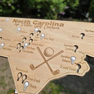 North Carolina Golf Courses Map- Gift for a golfer with golf ball cutouts to track the courses you've completed image 3