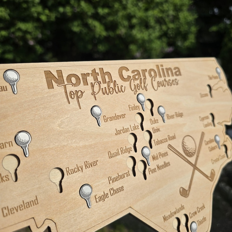 North Carolina Golf Courses Map- Gift for a golfer with golf ball cutouts to track the courses you've completed image 2