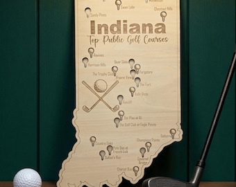 Indiana Golf Courses Map-top public golf courses in IN with golf ball cutouts to track where you've been