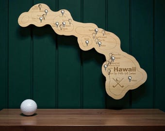 Hawaii Golf Courses Map- Best public golf courses in HI with golf ball cutouts to mark where you've been