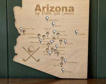 Arizona Golf Courses Map-top public golf courses in AZ with golf ball cutouts to track where you've been