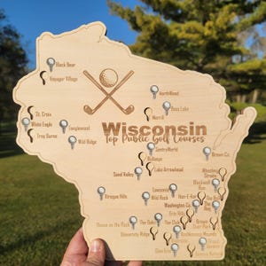 Wisconsin Golf Courses Map- Best public golf courses with golf ball cutouts to mark the courses you&#39;ve played