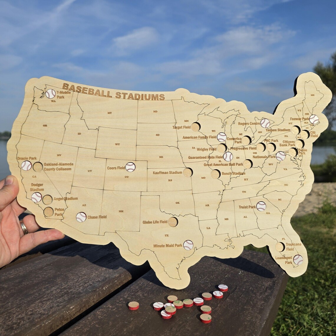 Baseball Stadium Travel Map- MLB Ball Parks With Baseball Cutouts to ...