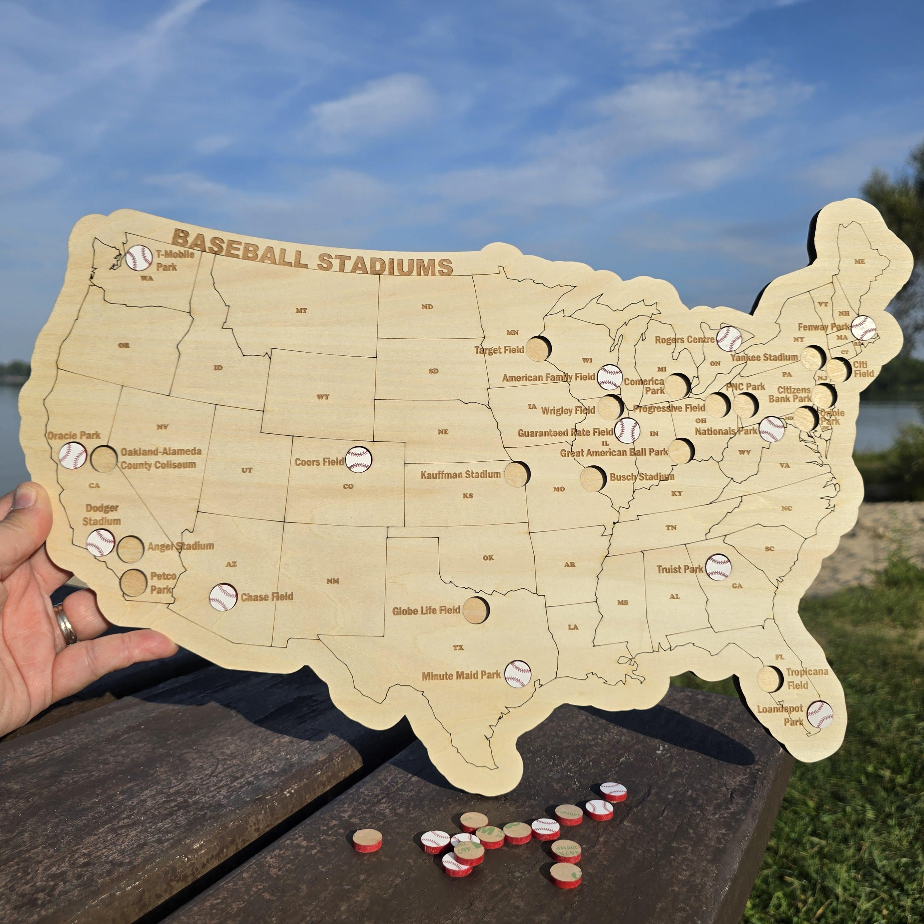 Baseball Stadium Travel Map- MLB Ball Parks With Baseball Cutouts