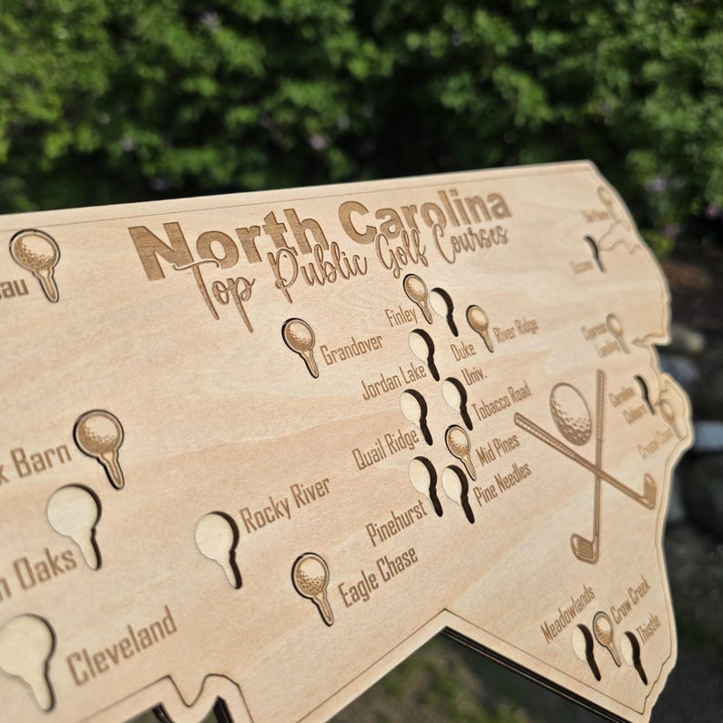 North Carolina Golf Courses Map- Gift for a golfer with golf ball cutouts to track the courses you've completed image 6