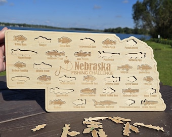 Nebraska Fishing Map| Fishing Log Gift for Fisherman| Game fish of NE with fish cutouts to track your catch| Sport Fish| Anglers Decor