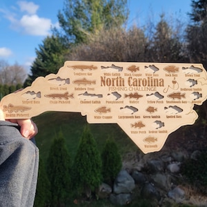 North Carolina Fishing Map| Fishing Log Gift for Fisherman| Game fish of NC w fish cutouts to track your catch| Sport Fish| Anglers Decor