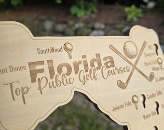 Florida Golf Courses Map- Gift for a golfer with golf ball cutouts to track the courses you've completed