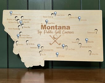 Montana Golf Courses Map- Best public golf courses in MT with golf ball cutouts to track where you've been